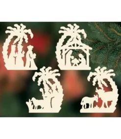 4 Crèches De Noël Sous Un Palmier A Suspendre Au Sapin - Set N° 23|Ratags, décos de Noël lumineuses en bois Hot