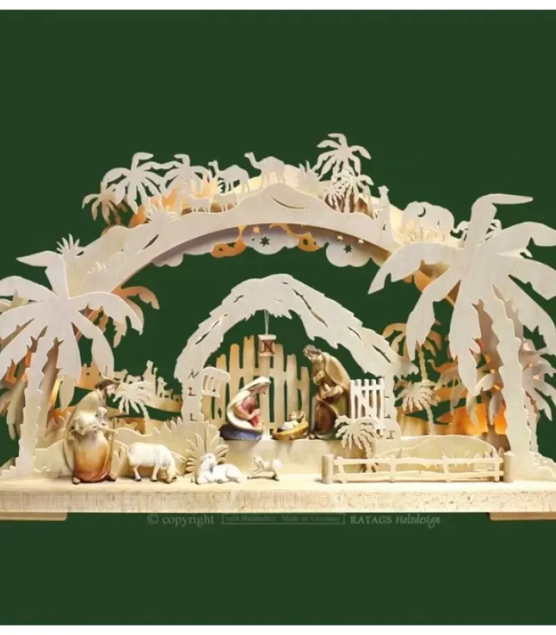 Arche Lumineuse Electrique Led, Personnages Crèche De Noël En Bois Cisele Peint|Ratags, décos de Noël lumineuses en bois Online