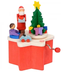 Boite A Musique A Manivelle Rouge, Père Noël Et Enfant|Graupner, décoration de sapin de Noël, Déco Noël enfant Clearance