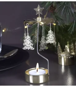 Bougeoir Carrousel Sapins De Noël Dores|Pluto Produkter, déco de Noël Scandinave Discount