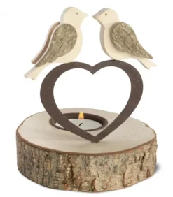 Bougeoir En Bois, 2 Oiseaux Sur Un Coeur, 13 Cm|Waldfabrik, photophore en bois et étoile sapin de Noël Best