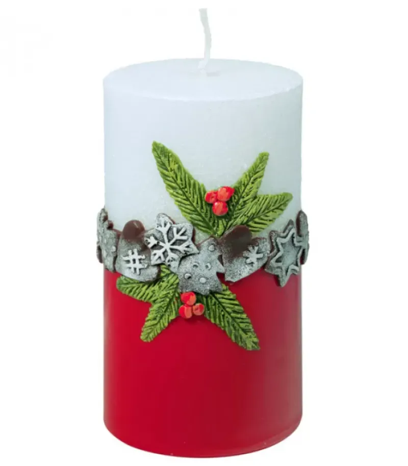 Bougie Décorative De Noël, Blanc Rouge, 12 Cm|Ewa Kerzen, bougies de Noël et bougies de l'Avent Discount