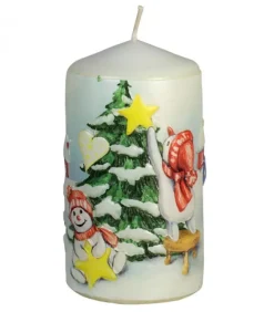Bougie Décorative De Noël, Motif Vintage Bonhommes De Neige Et Sapin|Ewa Kerzen, bougies de Noël et bougies de l'Avent New