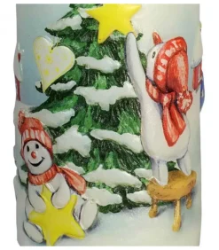 Bougie Décorative De Noël, Motif Vintage Bonhommes De Neige Et Sapin|Ewa Kerzen, bougies de Noël et bougies de l'Avent New