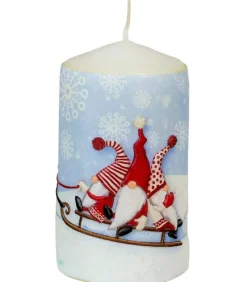 Bougie De Noël Ronde Avec Des Pères Noël Sur Un Traineau|Ewa Kerzen, bougies de Noël et bougies de l'Avent Hot