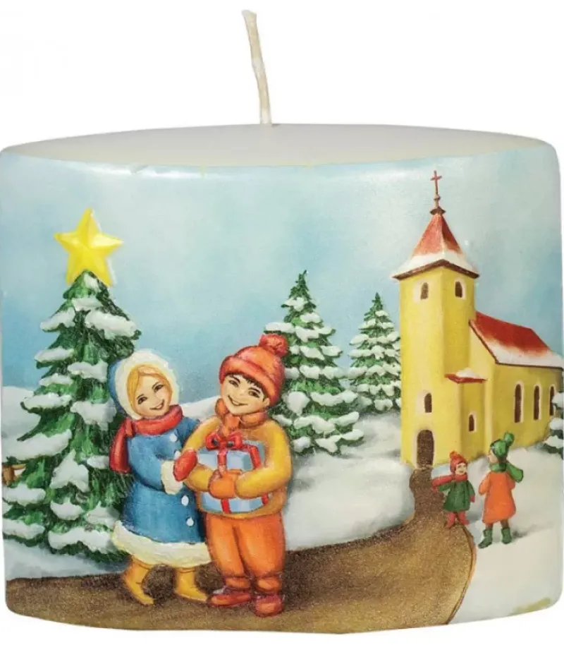 Bougie De Noël Vintage Scene Enfant Et Village|Ewa Kerzen, bougies de Noël et bougies de l'Avent Discount