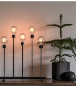 Chandelier Led 5 Ampoules Rondes Ambrees En Metal Noir, 54 Cm|Konstsmide, guirlandes lumineuses de Noël Clearance