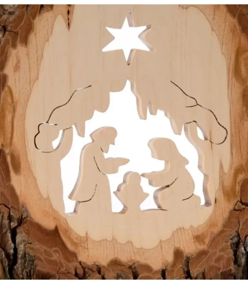 Crèche A Poser En Ecorce De Bois, 18 Cm|Waldfabrik, photophore en bois et étoile sapin de Noël Best