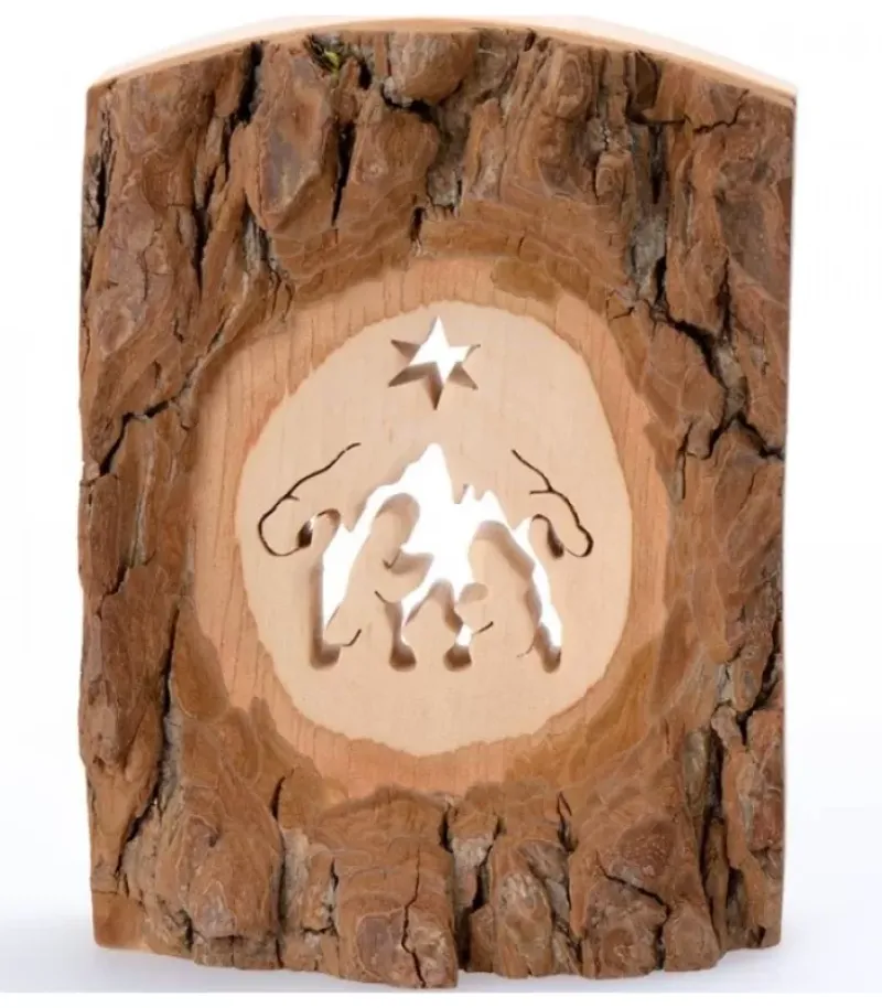 Crèche A Poser En Ecorce De Bois, 11 Cm|Waldfabrik, photophore en bois et étoile sapin de Noël Hot