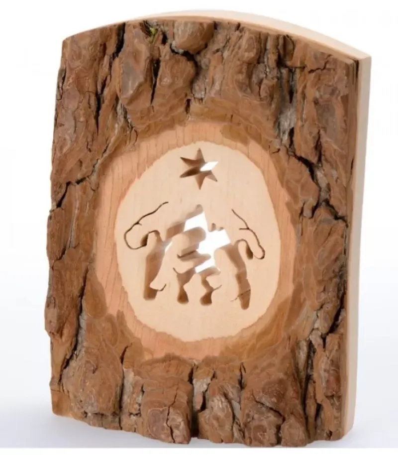 Crèche A Poser En Ecorce De Bois, 11 Cm|Waldfabrik, photophore en bois et étoile sapin de Noël Hot