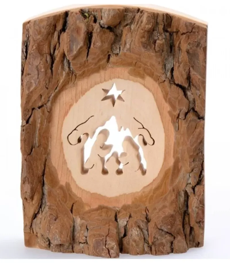 Crèche A Poser En Ecorce De Bois, 11 Cm|Waldfabrik, photophore en bois et étoile sapin de Noël Hot