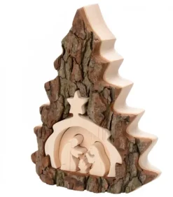 Crèche De Noël 16 Cm, Taillee Dans Une Ecorce De Bois En Forme De Sapin|Waldfabrik, photophore en bois et étoile sapin de Noël