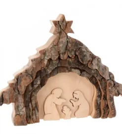 Crèche De Noël 13 Cm, Taillee Dans Une Ecorce De Bois, Motif Etable|Waldfabrik, photophore en bois et étoile sapin de Noël Online