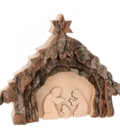 Crèche De Noël 13 Cm, Taillee Dans Une Ecorce De Bois, Motif Etable|Waldfabrik, photophore en bois et étoile sapin de Noël Online