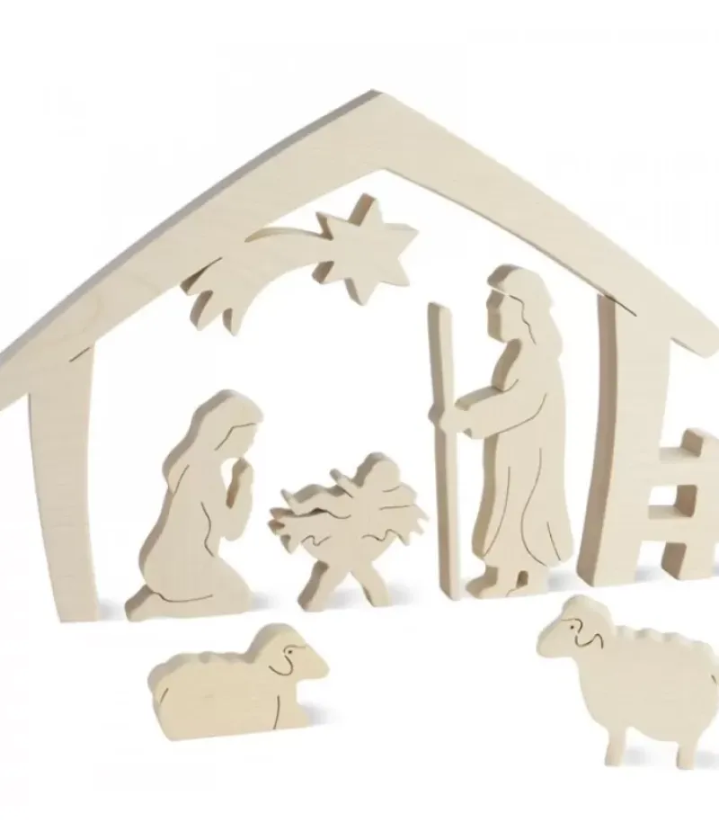 Crèche De Noël Avec Nativite, Bois Naturel, 15 Cm|Waldfabrik, photophore en bois et étoile sapin de Noël
