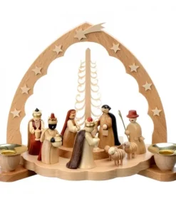 Crèche De Noël En Bois Avec Bougeoir 18 Cm|Richard Glasser, Pyramides de Noël allemandes Outlet