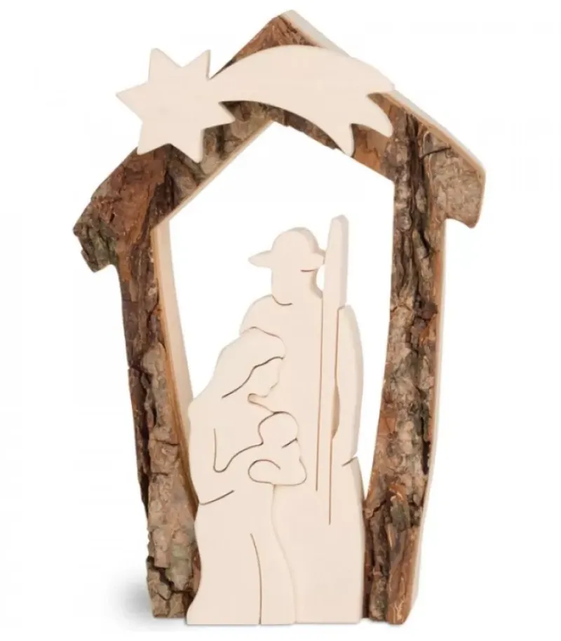 Crèche De Noël En Ecorce 12,5 Cm, Avec Nativite En Bois D'Erable|Waldfabrik, photophore en bois et étoile sapin de Noël Online