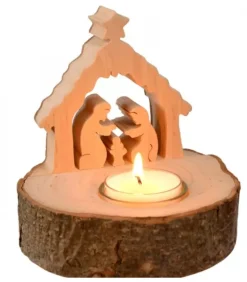 Crèche De Noël Sur Rondin De Bois Avec Bougeoir|Waldfabrik, photophore en bois et étoile sapin de Noël Online