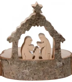Crèche De Noël Sur Rondin De Bois Avec Bougeoir|Waldfabrik, photophore en bois et étoile sapin de Noël Online