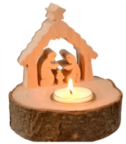 Crèche De Noël Sur Rondin De Bois Avec Bougeoir|Waldfabrik, photophore en bois et étoile sapin de Noël Online