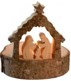 Crèche De Noël Sur Rondin De Bois Avec Bougeoir|Waldfabrik, photophore en bois et étoile sapin de Noël Online