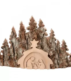 Crèche De Noël Taillee Dans Une Ecorce De Bois, Motif Etable, 20 Cm|Waldfabrik, photophore en bois et étoile sapin de Noël Best