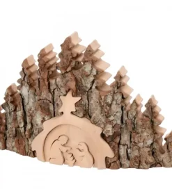 Crèche De Noël Taillee Dans Une Ecorce De Bois, Motif Etable, 20 Cm|Waldfabrik, photophore en bois et étoile sapin de Noël Best