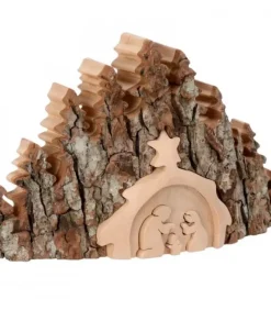 Crèche De Noël Taillee Dans Une Ecorce De Bois, Motif Etable, 20 Cm|Waldfabrik, photophore en bois et étoile sapin de Noël Best