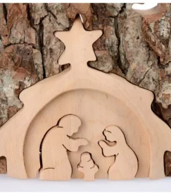 Crèche De Noël Taillee Dans Une Ecorce De Bois, Motif Etable, 20 Cm|Waldfabrik, photophore en bois et étoile sapin de Noël Best