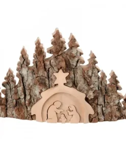 Crèche De Noël Taillee Dans Une Ecorce De Bois, Motif Etable, 20 Cm|Waldfabrik, photophore en bois et étoile sapin de Noël Best