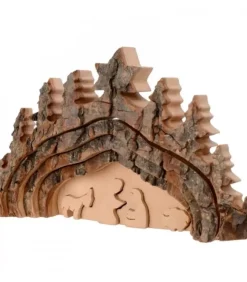 Crèche De Noël Taillee Dans Une Ecorce De Bois, Motif Grotte, 20 Cm|Waldfabrik, photophore en bois et étoile sapin de Noël
