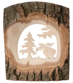Déco Bois En Ecorce, Motif Elan Dans La Foret, 18 Cm|Waldfabrik, photophore en bois et étoile sapin de Noël Hot