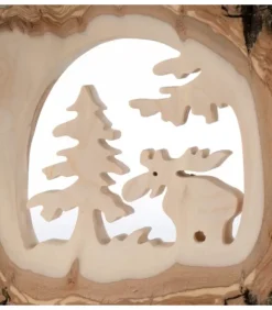 Déco Bois En Ecorce, Motif Elan Dans La Foret, 18 Cm|Waldfabrik, photophore en bois et étoile sapin de Noël Hot