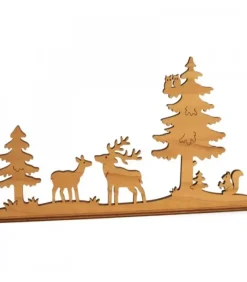 Diorama En Placage D'Olivier, Cerf Et Biche Dans La Foret, 12 Cm|Waldfabrik, photophore en bois et étoile sapin de Noël Online