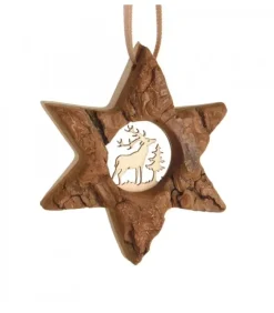 Etoile En Bois, Motif Cisele Cerf, 7 Cm|Waldfabrik, photophore en bois et étoile sapin de Noël New