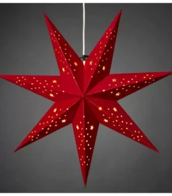 Etoile Lumineuse 7 Branches En Papier Velours Rouge A Suspendre, 60 Cm|Konstsmide, guirlandes lumineuses de Noël Clearance