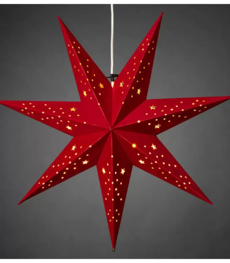 Etoile Lumineuse 7 Branches En Papier Velours Rouge A Suspendre, 60 Cm|Konstsmide, guirlandes lumineuses de Noël Clearance