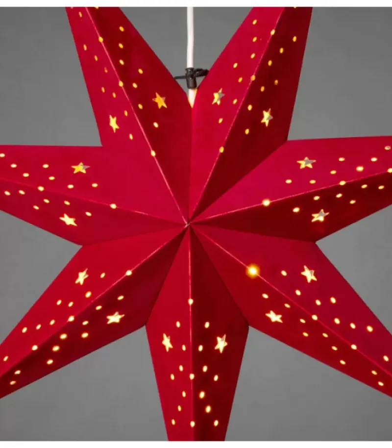 Etoile Lumineuse 7 Branches En Papier Velours Rouge A Suspendre, 60 Cm|Konstsmide, guirlandes lumineuses de Noël Clearance