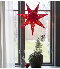 Etoile Lumineuse 7 Branches En Papier Velours Rouge A Suspendre, 60 Cm|Konstsmide, guirlandes lumineuses de Noël Clearance