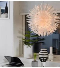 Etoile Lumineuse Electrique En Papier A Suspendre, Blanche, 60 Cm|Konstsmide, guirlandes lumineuses de Noël Clearance