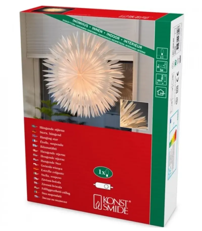 Etoile Lumineuse Electrique En Papier A Suspendre, Blanche, 60 Cm|Konstsmide, guirlandes lumineuses de Noël Clearance