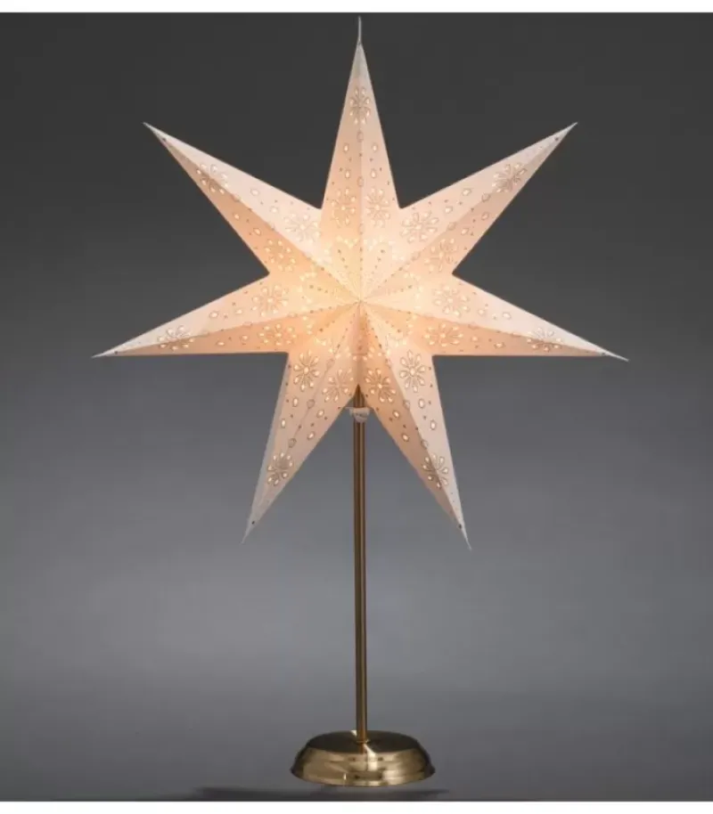 Etoile Lumineuse Electrique 7 Branches En Papier, Blanche, Sur Pied Laiton, 48 Cm|Konstsmide, guirlandes lumineuses de Noël Discount