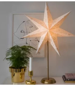 Etoile Lumineuse Electrique 7 Branches En Papier, Blanche, Sur Pied Laiton, 48 Cm|Konstsmide, guirlandes lumineuses de Noël Discount