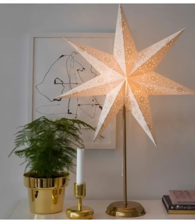 Etoile Lumineuse Electrique 7 Branches En Papier, Blanche, Sur Pied Laiton, 48 Cm|Konstsmide, guirlandes lumineuses de Noël Discount