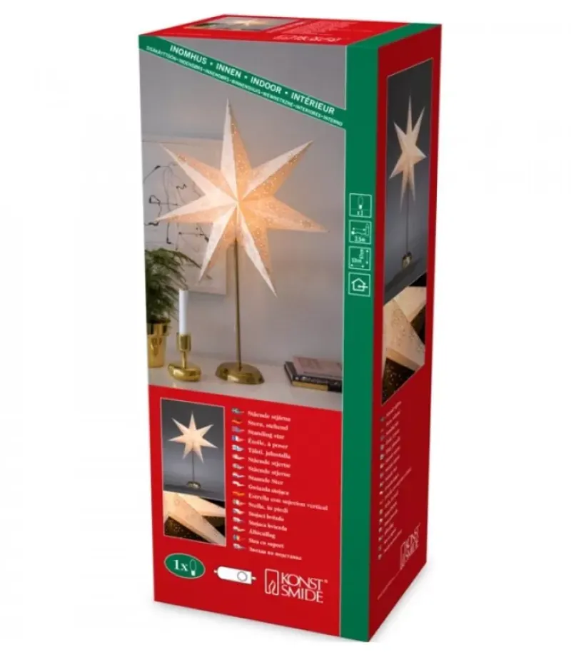 Etoile Lumineuse Electrique 7 Branches En Papier, Blanche, Sur Pied Laiton, 48 Cm|Konstsmide, guirlandes lumineuses de Noël Discount