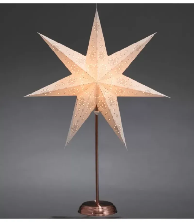 Etoile Lumineuse Electrique 7 Branches En Papier, Blanche, Sur Pied Cuivre 48 Cm|Konstsmide, guirlandes lumineuses de Noël Outlet