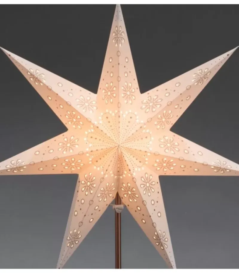 Etoile Lumineuse Electrique 7 Branches En Papier, Blanche, Sur Pied Cuivre 48 Cm|Konstsmide, guirlandes lumineuses de Noël Outlet
