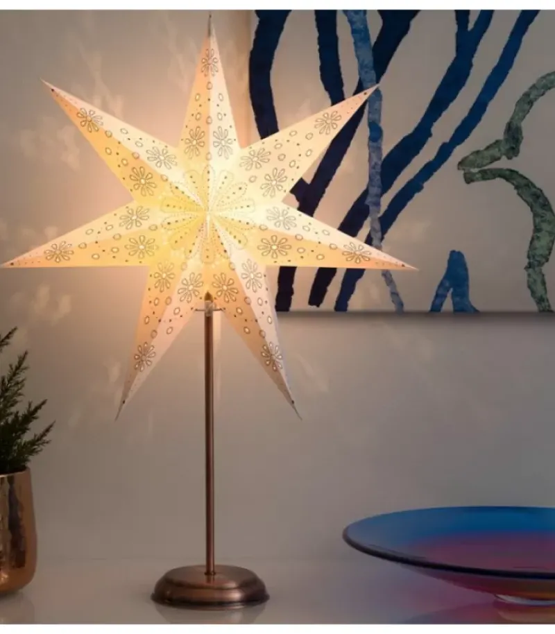 Etoile Lumineuse Electrique 7 Branches En Papier, Blanche, Sur Pied Cuivre 48 Cm|Konstsmide, guirlandes lumineuses de Noël Outlet