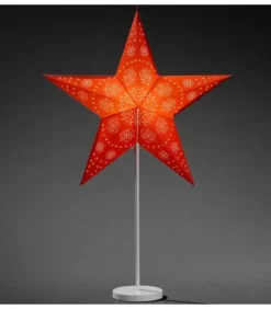 Etoile Lumineuse Electrique 5 Branches En Papier, Rouge, Sur Pied Blanc, 46 Cm|Konstsmide, guirlandes lumineuses de Noël Clearance