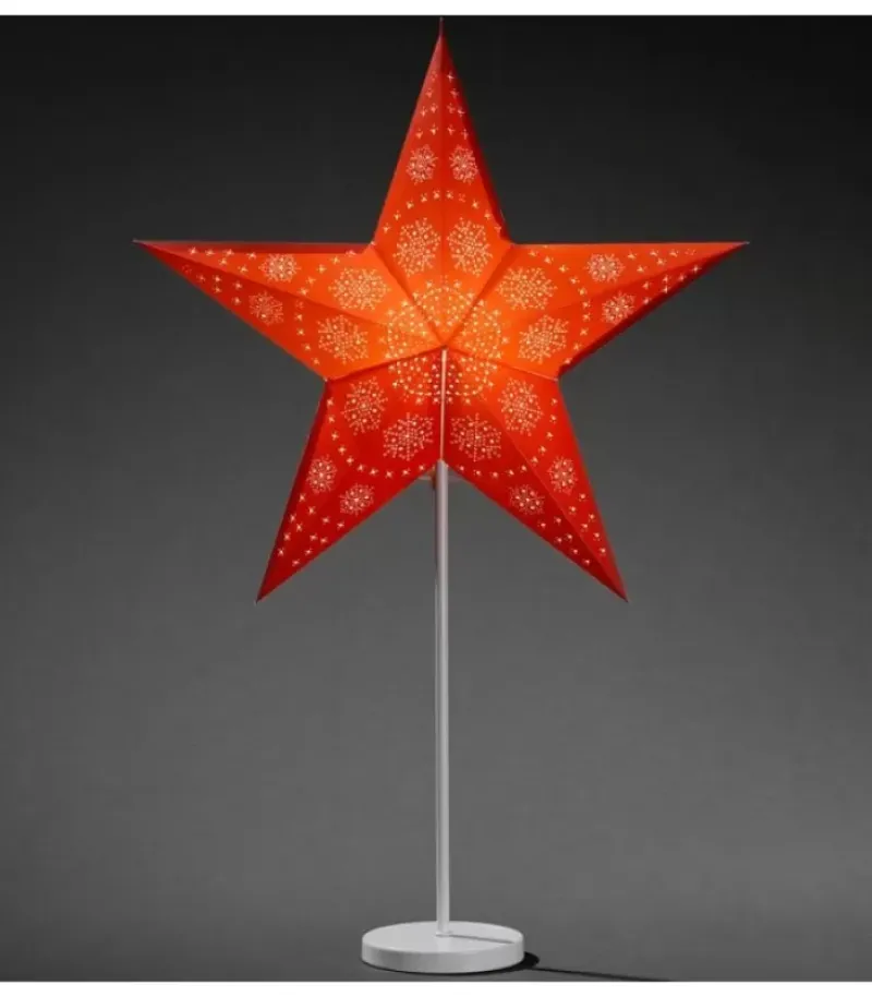 Etoile Lumineuse Electrique 5 Branches En Papier, Rouge, Sur Pied Blanc, 46 Cm|Konstsmide, guirlandes lumineuses de Noël Clearance
